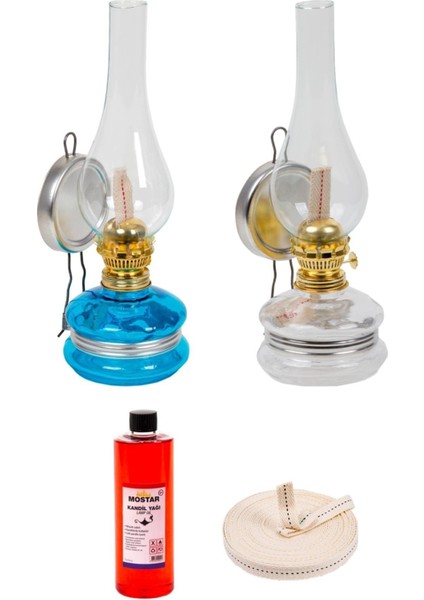 EC Shop Şehrimostarkırk1 Klasik Gaz Lambası 2 Li SET-400 ml Kokusuz Yağ-1 Metre Fitil