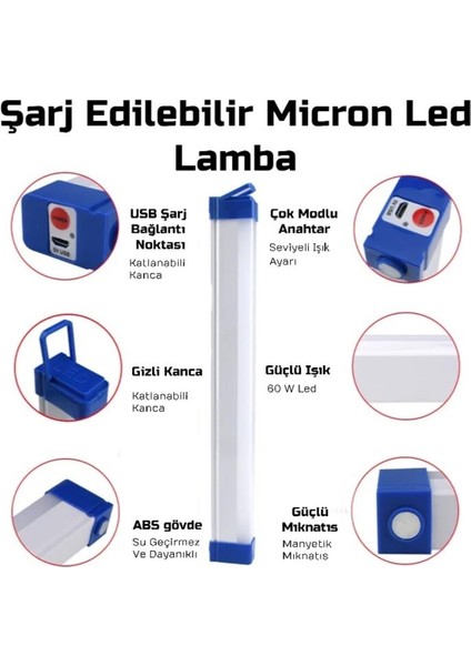 USB Şarjlı 3 Modlu Mıknatıslı Balıkçı - Kamp Feneri LED Şarjlı Işıldak 60 W 52 cm