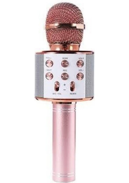 WS-858 02 Karaoke Mikrofon Aux USB ve Sd Kart Girişli Bluetooth Rose Gold