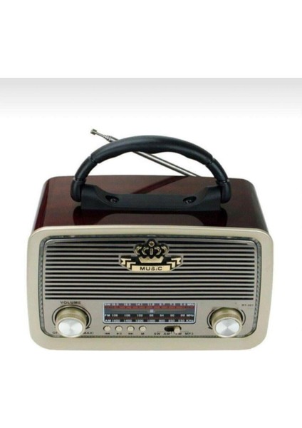 RT-301B Nostalji Radyo Bluetooth+Fm Radyo+Usb+Sd+Mp3+Aux Kart Geliştirilmiş