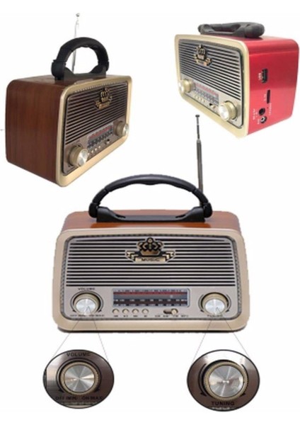 RT-301B Nostalji Radyo Bluetooth+Fm Radyo+Usb+Sd+Mp3+Aux Kart Geliştirilmiş