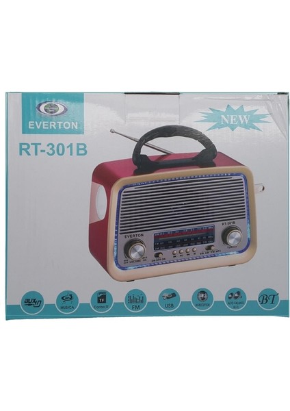 RT-301B Nostalji Radyo Bluetooth+Fm Radyo+Usb+Sd+Mp3+Aux Kart Geliştirilmiş