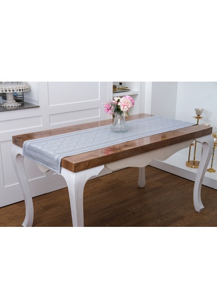 Roma Jakar Polyester Kumaş Gri Runner 45X150 CM-1476