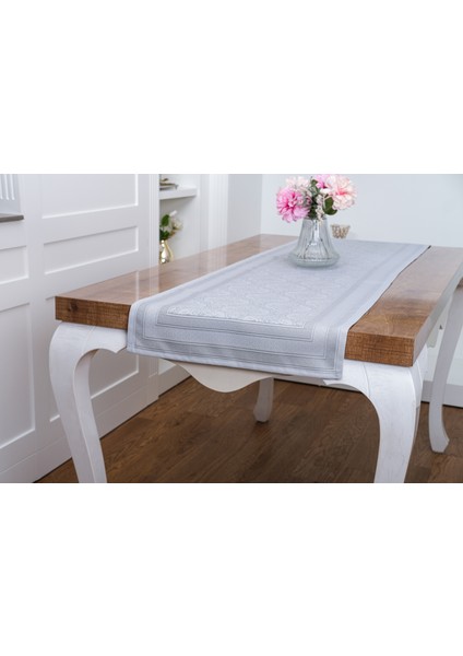 Roma Jakar Polyester Kumaş Gri Runner 45X150 CM-1476