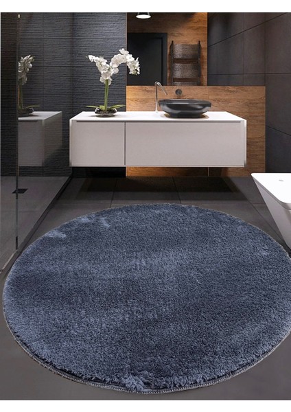Banyo Paspası Banyo Halısı Post Peluş Yuvarlak Antrasit