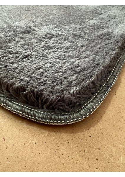 Banyo Paspası Banyo Halısı Post Peluş Yuvarlak Antrasit