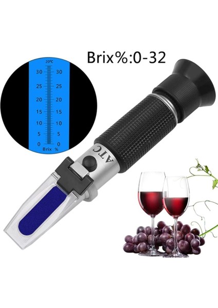 0-32% Brix Refraktometre Şeker Konsantrasyonu Ölçüm Cihazı Atc