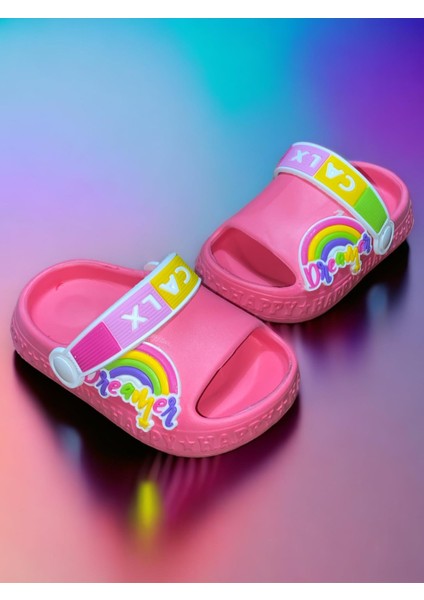 Çocuk Pembe Renk Figürlü Önü Açık Kaydırmaz Sandalet Crocs Terlik