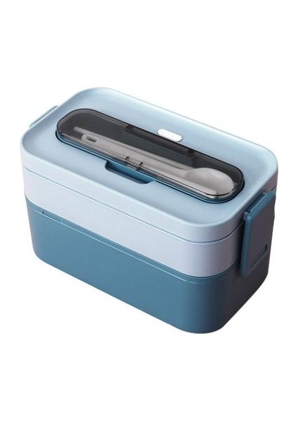 Çift Katmanlı Bento Kutusu Taşınabilir Açık Gıda Depolama Kaçak Geçirmez Japon Tarzı Öğle Yemeği Kutusu Bölmesi Soğutucu Kutuları (Mavi) (Yurt Dışından)