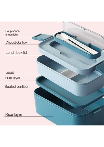 Çift Katmanlı Bento Kutusu Taşınabilir Açık Gıda Depolama Kaçak Geçirmez Japon Tarzı Öğle Yemeği Kutusu Bölmesi Soğutucu Kutuları (Mavi) (Yurt Dışından) fiyatları