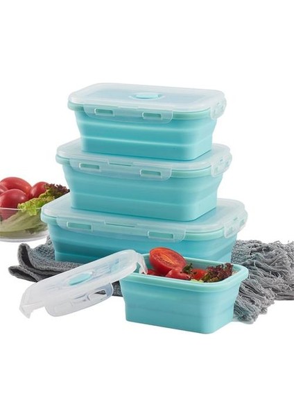 Silikon Katlanır Bento Kutusu Katlanabilir Taşınabilir Öğle Yemeği Kutusu Gıda Yemek Için Yemek Gıda Kasesi Yetişkin (Mavi) (Yurt Dışından)