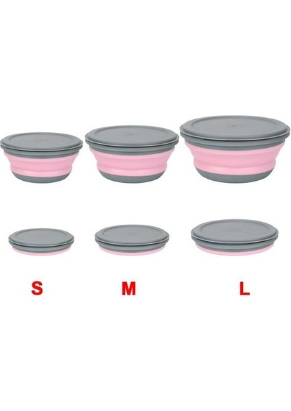 3 Adet / Takım Silikon Katlanır Öğle Yemeği Kutusu Kapaklı Taşınabilir Piknik Kamp Kase Set Mutfak Sofra Kiti Katlanabilir Meyve Salatası Kase (Pembe) (Yurt Dışından)