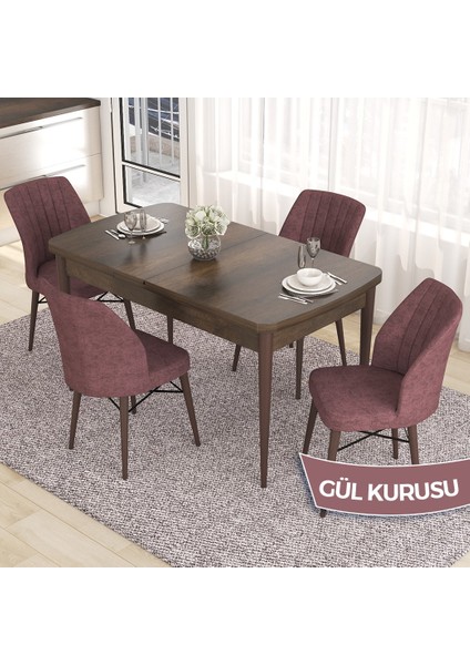 Concept Eva Serisi 80X132 Açılabilir Mdf Barok Ahşap Desen Mutfak Masa Takımı ve 4 Sandalye