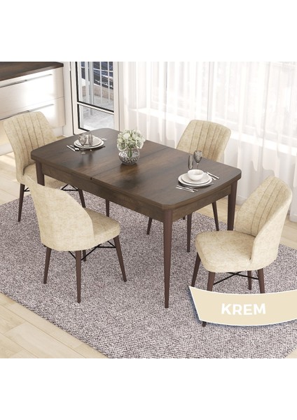 Concept Eva Serisi 80X132 Açılabilir Mdf Barok Ahşap Desen Mutfak Masa Takımı ve 4 Sandalye