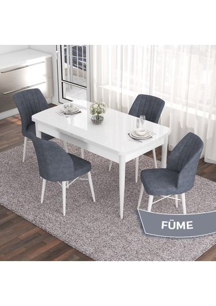 Concept Eva Serisi 80X132 Açılabilir Mdf Beyaz Mutfak Masa Takımı ve 4 Sandalye