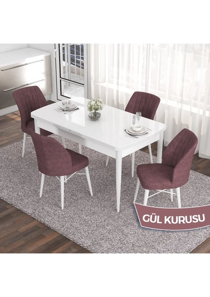 Concept Eva Serisi 80X132 Açılabilir Mdf Beyaz Mutfak Masa Takımı ve 4 Sandalye