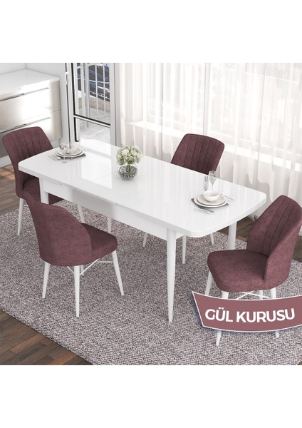 Concept Eva Serisi 80X132 Açılabilir Mdf Beyaz Mutfak Masa Takımı ve 4 Sandalye