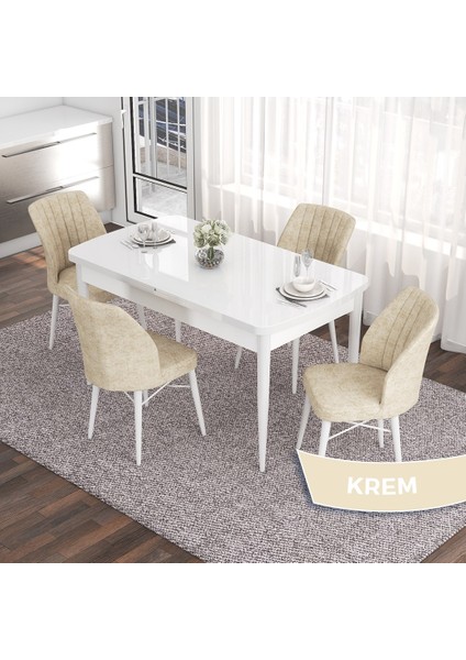 Concept Eva Serisi 80X132 Açılabilir Mdf Beyaz Mutfak Masa Takımı ve 4 Sandalye