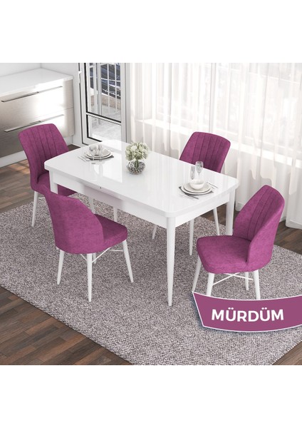 Concept Eva Serisi 80X132 Açılabilir Mdf Beyaz Mutfak Masa Takımı ve 4 Sandalye