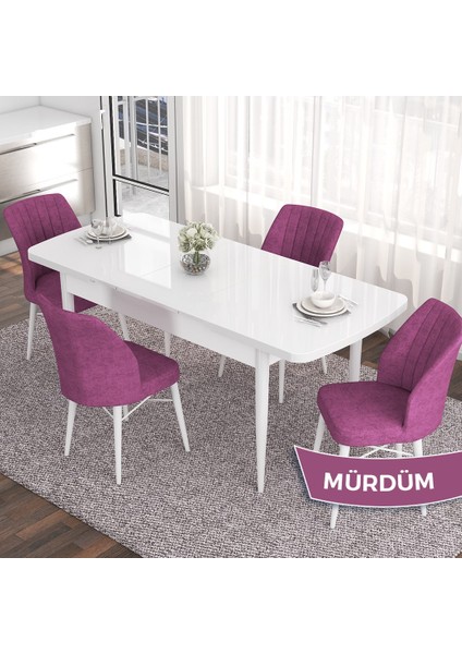 Concept Eva Serisi 80X132 Açılabilir Mdf Beyaz Mutfak Masa Takımı ve 4 Sandalye