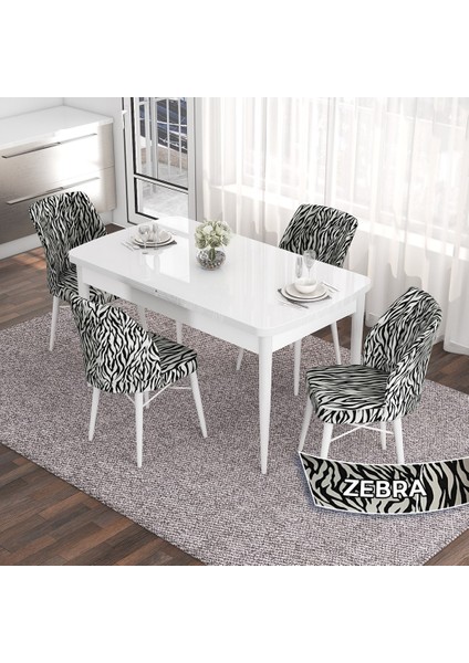 Concept Eva Serisi 80X132 Açılabilir Mdf Beyaz Mutfak Masa Takımı ve 4 Sandalye