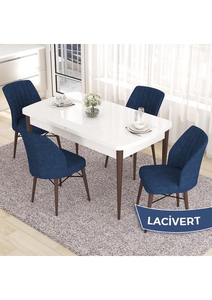 Concept Eva Serisi 80X132 Açılabilir Mdf Beyaz Masa Ceviz Ayak Mutfak Masa Takımı ve 4 Sandalye