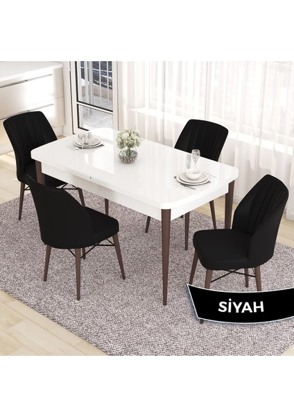 Concept Eva Serisi 80X132 Açılabilir Mdf Beyaz Masa Ceviz Ayak Mutfak Masa Takımı ve 4 Sandalye