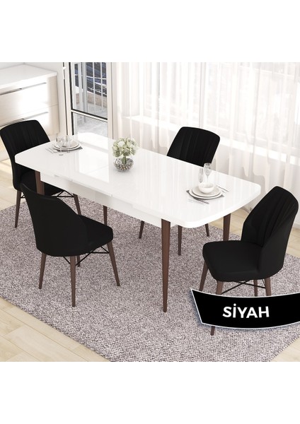 Concept Eva Serisi 80X132 Açılabilir Mdf Beyaz Masa Ceviz Ayak Mutfak Masa Takımı ve 4 Sandalye fiyatları