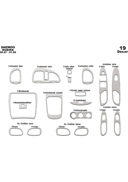 Meriç® Daewoo Nubira 1 Ön Torpido Kaplama Maun 19 Parça 1997-1999