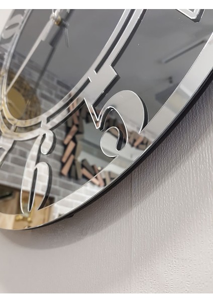 Silver Latin Smoked Model Gümüş Füme Renk 50 Cm Dekoratif Aynalı Duvar Saati