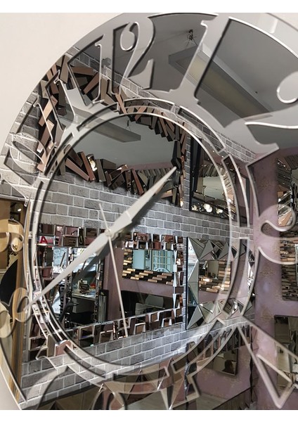 Silver Latin Smoked Model Gümüş Füme Renk 50 Cm Dekoratif Aynalı Duvar Saati