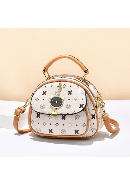 Küçük Yuvarlak Çanta Kadın Zincir Çanta Baskılı Tek Omuz Çapraz Çanta (Yurt Dışından)