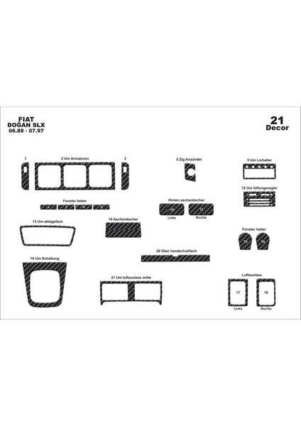 Meriç® Fiat Doğan Slx Ön Torpido Kaplama Maun 21 Parça 1988-1997