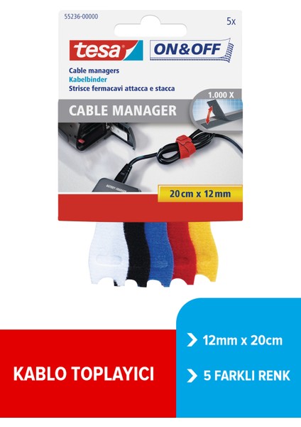 On&Off Kablo Organizatörü Renkli 5'li 0.2m 12mm