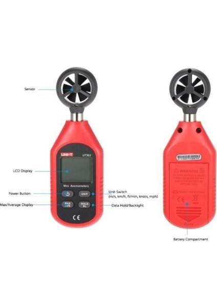 Unı-T Ut 363 Mini Dijital Rüzgar Ölçer / Anemometre UT363