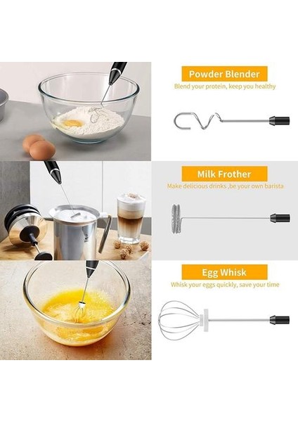 Süt Frother, Usb Şarj Edilebilir El Karıştırıcı 3 Paslanmaz Çelik Çırpma Teli Lcd Ekran, 3 Hız El Frother Çırpma Teli (Yurt Dışından)