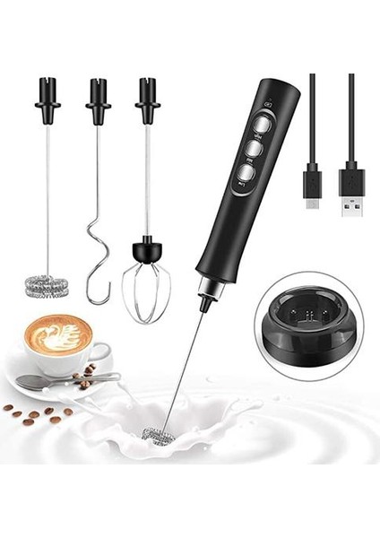 Elektrikli Süt Frother 3 In1 Mikser Blender 3 Bıyık İle El El Sanatları Usb Şarj Süt Köpük Yumurta Mikser Kahve, Latte, Cappuccino (Yurt Dışından)