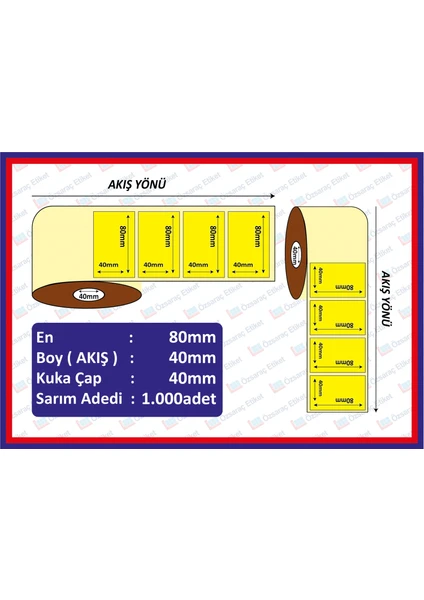 Özsaraç Etiket 40X80 Eco Termal Etiket Sarı ( 1000 Li )