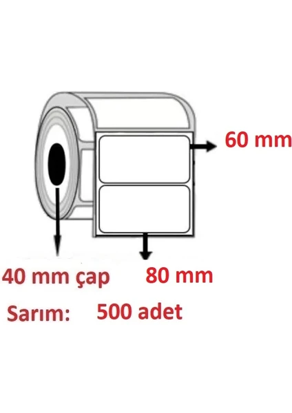 Özsaraç Etiket 60X80 Eco Termal Etiket ( 500 Li )   3 RULO  1500 ADET  YATAYDIR