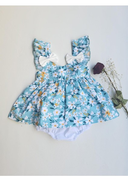 Mavi Çiçekli Buluz Şort Takım