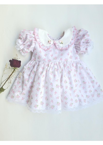 Pembe Çiçek Detaylı Bebe Yaka Elbise fiyatları