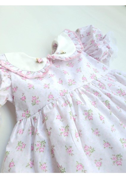 Pembe Çiçek Detaylı Bebe Yaka Elbise fırsatları