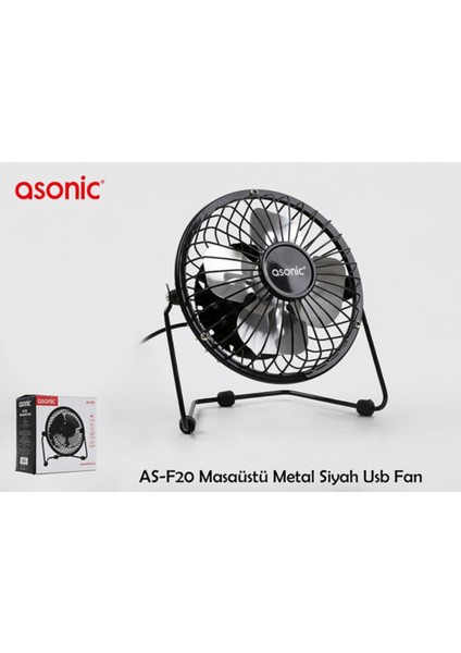 AS-F20 Masaüstü Metal Siyah USB Fan