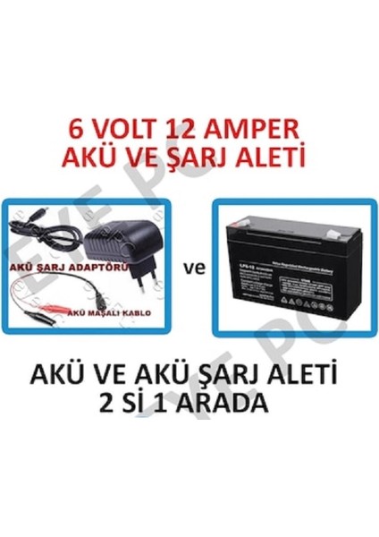 6 Volt 12 Amper Akü ve Şarj Adaptörü
