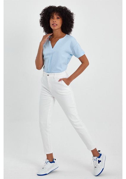 Kadın Norah Beyaz Renkli Beli Lastikli Jean Pantolon