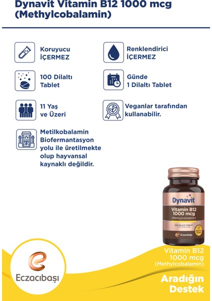 Vitamin B12 1000 Mcg 100 Dil Altı Tablet