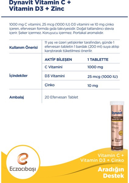 Vitamin C+D+Çinko - 20 Efervesan