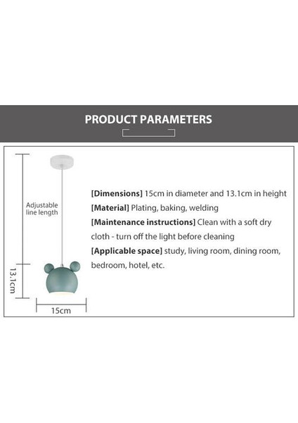 Three Beans Nordic Duvar Lambası Çocuk Odası Işıkları Için Alüminyum Mickey Aplik Modern Kapalı Duvar Işık Fikstür E27 Yaratıcı Armatür (Yeşil Asma) (Yurt Dışından)