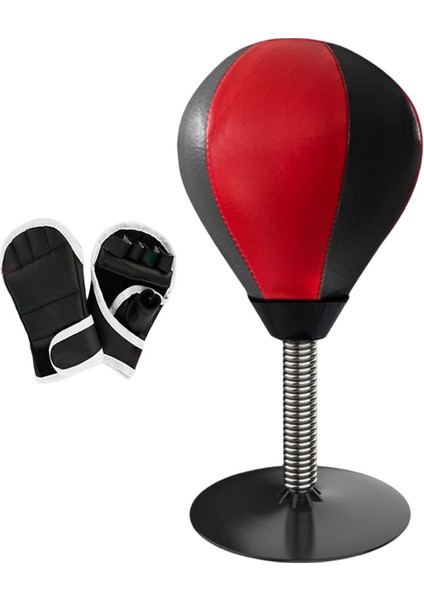 Pu Boks Balo Masaüstü Dövme Çantası Çocuklar Için Yetişkinler Spor Mma Hız Topu Kırmızı Siyah ve Eldivenler (Yurt Dışından)