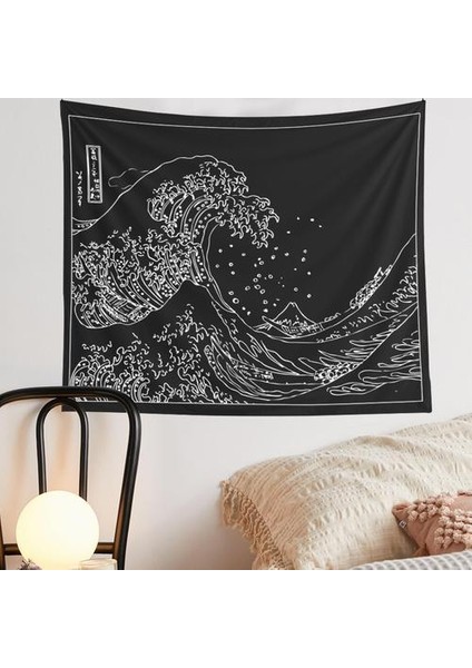Siyah Ve Beyaz Duvar Asılı Goblen Japon Goblenler Boho Yatak Örtüsü Battaniye Bohem Stil Asılı Yoga Mat | Dekoratif (Siyah) (Yurt Dışından)